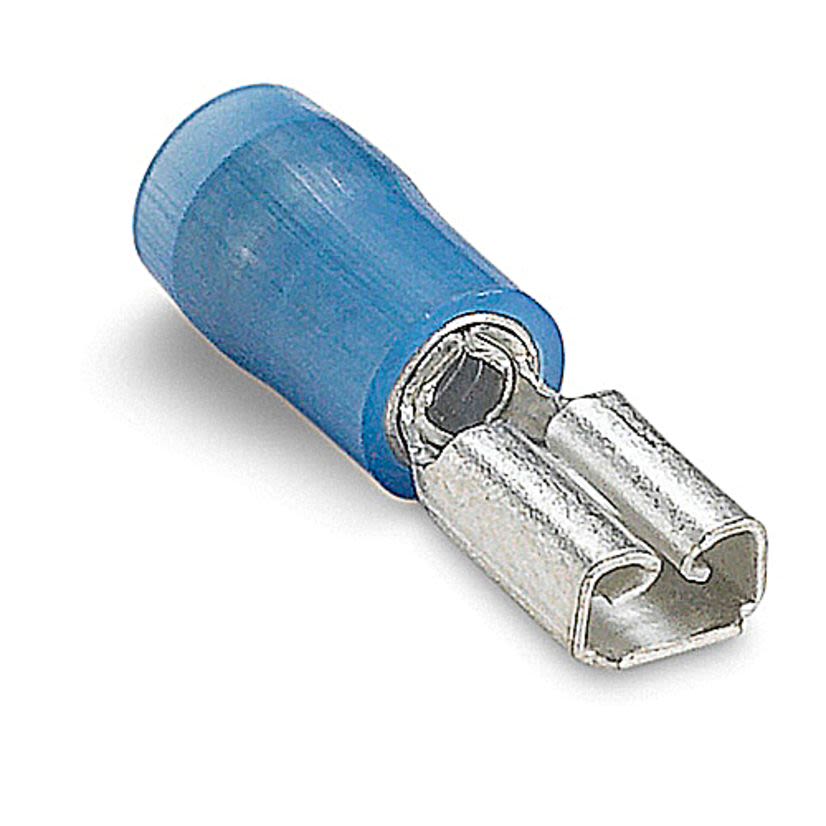 Sta-Kon RBD14-183 187 Female Disconnect, 16 to 14 AWG Conductor, 0.187 in W x 0.032 in THK Tab, Internal Serration Long Barrel, Brass, Blue, Insulated